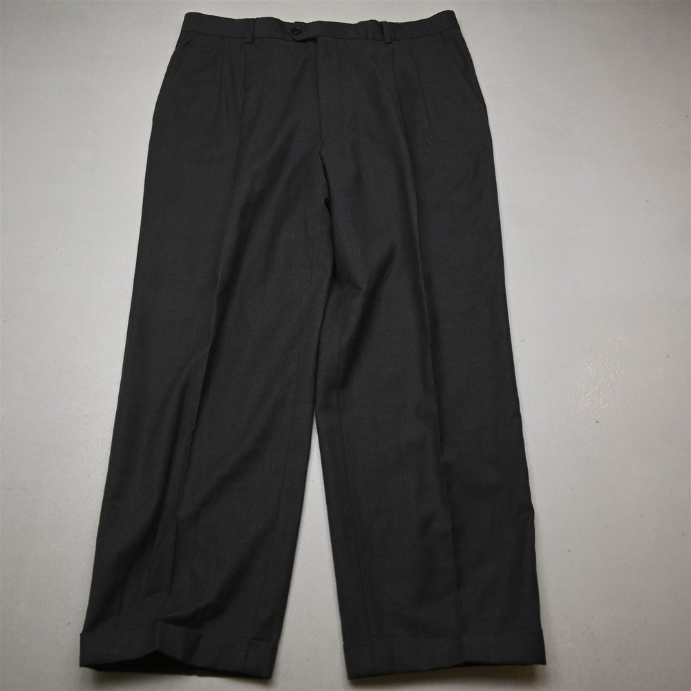 Vtg Italy Made 36x30 Gray Wool Cashmere‎ Flannel Pleated Cuffed Baggy Pants